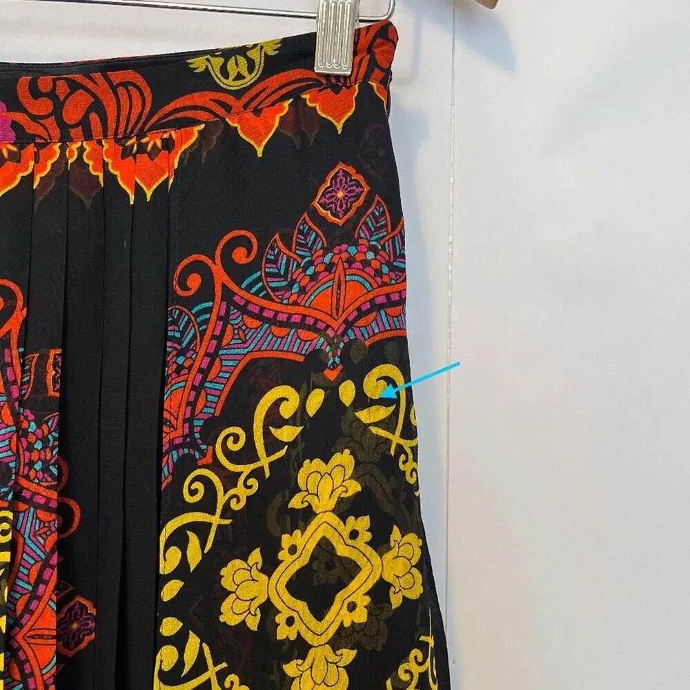 Bebe Maxi Skirt Pleated Chiffon Flowy Boho Colorful Bohemian Size 8 Black Multi